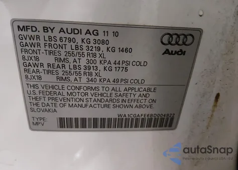 2011 Audi Q7 3.0T Premium from USA, damaged, VIN WA1CGAFE6BD004822